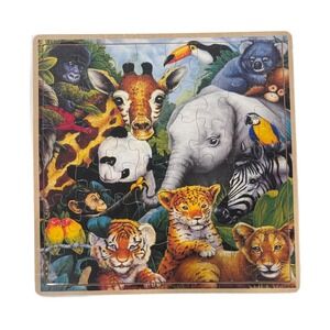 Jungle Friends Jigsaw Puzzle Animal Kids Wood 48 Pcs Masterpiece Fun Facts Board